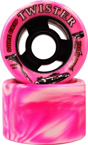 Vista 2 de Sure Grip Twister Swirl Quad - Ruedas para patines de velocidad interior, color rosa y blanco