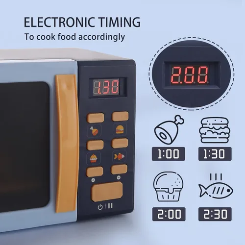 Vista 3 de Cuterabit - Juguetes de microondas para niños con luz y sonido, electrodomésticos de cocina realistas, accesorios de cocina de juego y comida