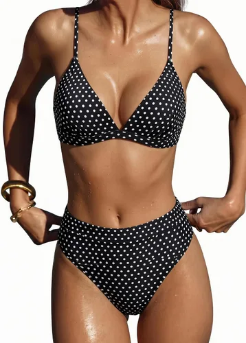 Vista 14 de SUUKSESS - Conjunto de bikini de dos piezas para mujer, con cintura alta y corte sexy, estilo triángulo 127 verde militar