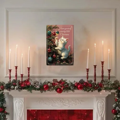 Vista 8 de Adornos de Navidad rosados, decoración del hogar, lindo gato, mamá, regalos para mujeres, letrero de hojalata de 8 x 12 pulgadas