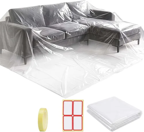 Vista 8 de HERSENT 2 Paquetes Fundas de Sofá de Plástico de 144 pulgadas/12 pies, Fundas de Sofá de Plástico Impermeables para Muebles para Sofá Seccional