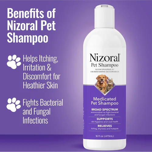 Vista 3 de Nizoral Champú para mascotas Ketoconazol, 16 onzas, clorhexidina, perros