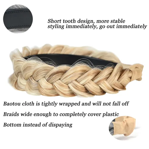 Vista 4 de Banda ancha trenzada para el cabello, accesorios para el cabello, banda elástica antideslizante para mujeres y niñas (A1002)