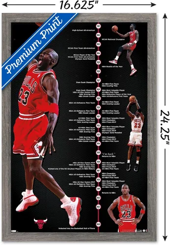 Vista 3 de Trends International Michael Jordan - Póster de pared de línea de tiempo, 14.725 x 22.375 pulgadas, versión enmarcada de madera de granero