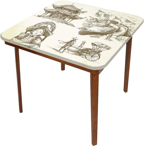 Vista 3 de Mantel con bordes elásticos de China antigua, diseño de pagoda con símbolos de la herencia china, funda cuadrada para mesa de comedor