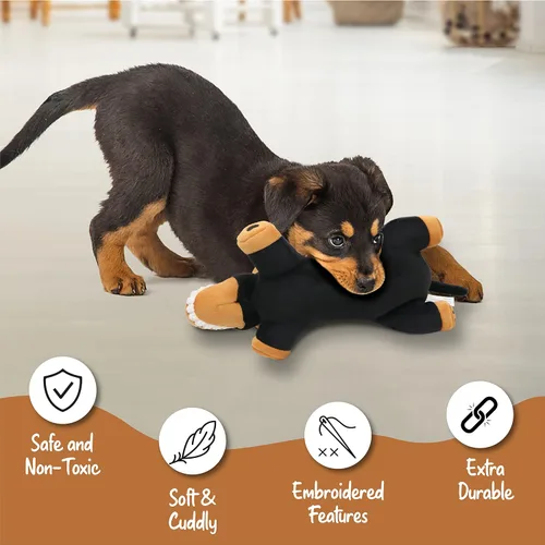 Vista 6 de Dogdog - Juguete de peluche negro y marrón para perro Doberman con orejas puntiagudas