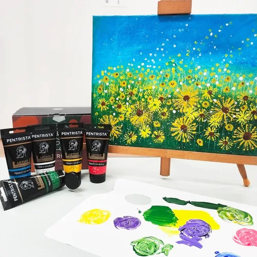 Vista 7 de Juego de pintura acrílica de cuerpo pesado, 12 colores (2.5 fl oz/2.54 onzas), pigmento rico para lienzo, rocas, huevos, pintura profesional