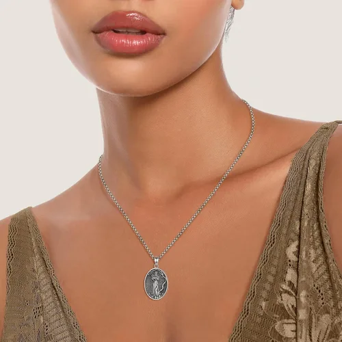 Vista 175 de EUDORA Collar de plata de ley 925 con moneda Hécate, Athena, Perséfono, Nyx, diosa de la luna triple, diosa celta, rueda de Hécate, llave, regalo