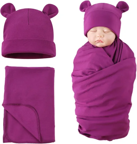 Vista 14 de PESAAT Conjunto de gorro de algodón para bebé, sombreros para recién nacidos, mantas de recepción para bebés niños y niñas Verde militar