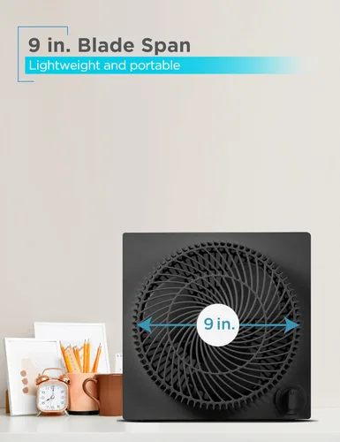 Vista 4 de BLACK+DECKER - Ventilador de caja sin marco de 9 pulgadas, ventilador de escritorio independiente con 3 configuraciones de velocidad, ventilador