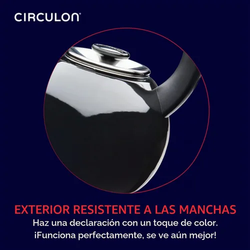 Vista 4 de Circulon Tetera silbante esmaltada en acero con boquilla abatible, 2 cuartos de galón - negro