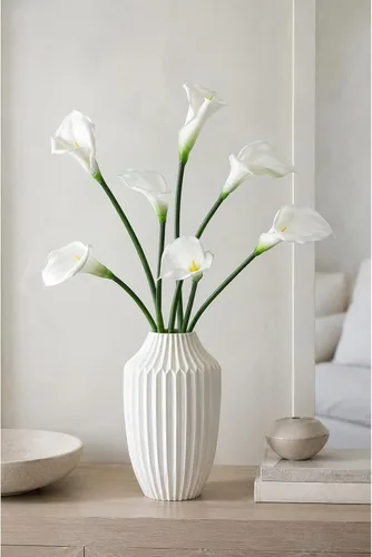 Vista 6 de FiveSeasonStuff Real Touch - Flores artificiales de lirio de cala, arreglos florales para bodas (25 pulgadas, 6 tallos largos, blanco primaveral)