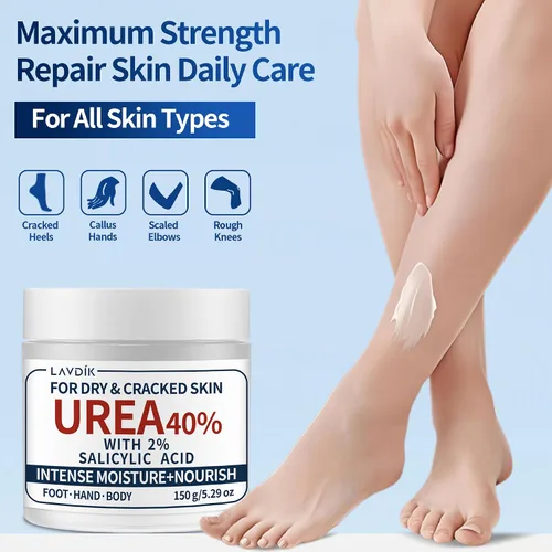 Vista 6 de Crema de urea 40% con ácido salicílico al 2%, hidratante de máxima fuerza para piel seca y agrietada en pies, manos, talones, codos y rodillas, 5.29