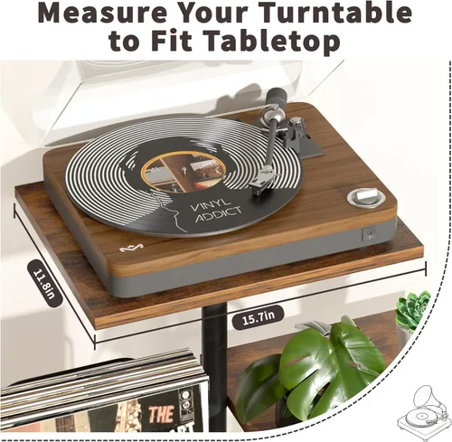 Vista 4 de Bikoney - Soporte Botánico para Tocadiscos con Almacenamiento de Vinilo, Mueble de Mesa para Tocadiscos de Madera con Estante para Discos LP
