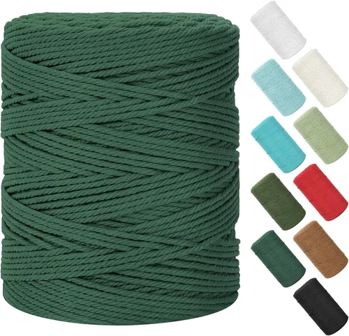Vista 92 de Cuerda de macramé de 0.079 in x 220 yardas (656 pies), cuerda de algodón natural para colgar en la pared, ganchos de plantas, manualidades Verde