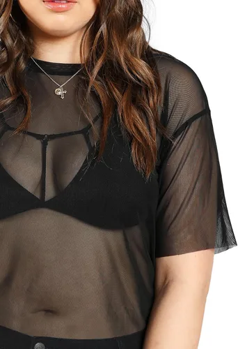 Vista 4 de Floerns Blusa de manga corta para mujer talla grande de malla transparente