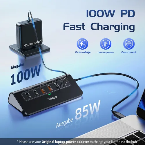 Vista 8 de intpw P9R PRO USB C Hub Ethernet, Estación de acoplamiento USB C de 10Gbps 10-en-1 con HDMI 4K@60Hz, Tipo-C y 2 USB A 3.2 Datos, LAN, 2 USB A 2.0