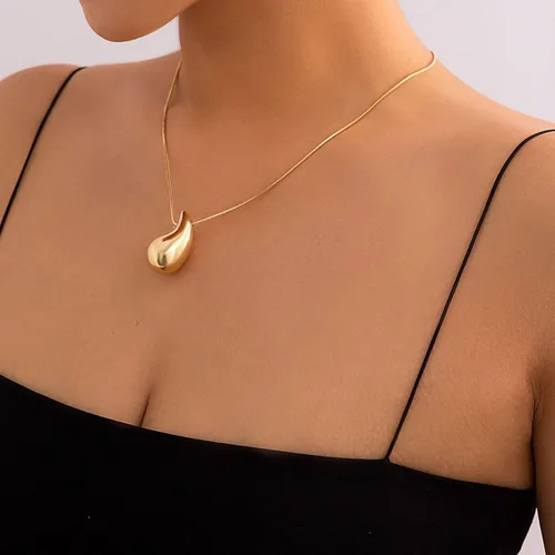 Vista 3 de Collar de lágrima, aretes gruesos de oro con forma de gota de agua para mujeres y niñas, collar con colgante de gota de agua, regalo de joyería