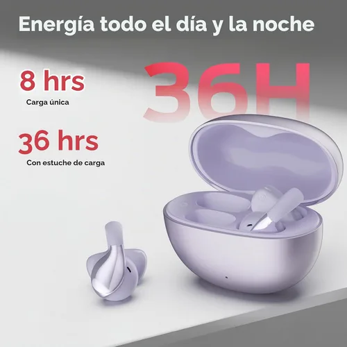 Vista 12 de Oraolo Open Ear AC225 - Auriculares inalámbricos Bluetooth 6.0, sonido estéreo, ligeros y cómodos auriculares con clip con micrófono ENC para Púrpura