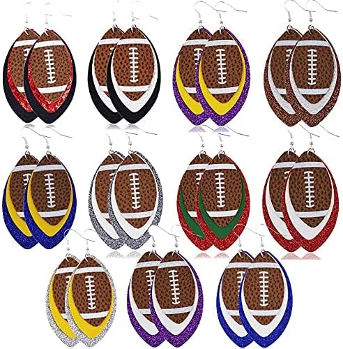 Vista 2 de Aretes colgantes de fútbol de piel sintética con purpurina para mujeres y niñas, accesorios de regalo, joyería de fútbol para mamás