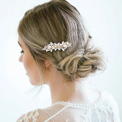 Vista 2 de WHAVEL 2 pinzas para el pelo de perlas, pinzas para el cabello con diamantes de imitación, accesorios de perlas para dama de honor, boda