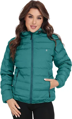 Vista 3 de Little Donkey Andy Women's Lightweight Puffer Jacket Hooded Windproof Winter Coat jaspeado (Baltic Heather)