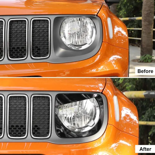 Vista 2 de CheroCar Cubierta para faro delantero, biseles de faros delanteros, anillo para Jeep Renegade 2019-2024, color negro