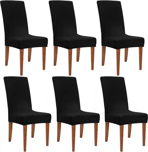 Vista 14 de Obstal - Juego de 4 fundas para sillas de comedor elásticas en negro de spandex, extraíbles y lavables, fundas de asiento para sillas de cocina