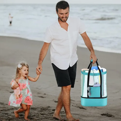 Vista 6 de Beach Bag with Cooler, Mesh Beach Tote with Undetachable Insulated Cooler and Pocket for Towels