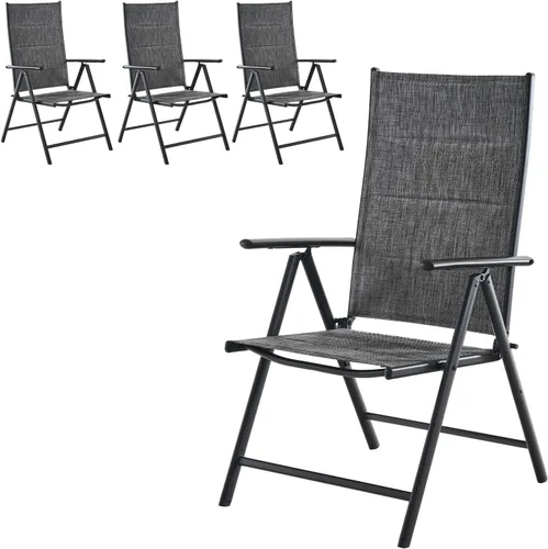 Vista 11 de Juego de 2 sillas plegables para patio, sillas de patio al aire libre con asiento acolchado de algodón de textileno suave y respaldo ajustable de 7