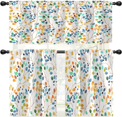 Vista 40 de Cortinas de cocina de estilo granja occidental con bolsillo para cortinero, pequeñas y cortas, estilo café rústico, cabaña, puerta de granero