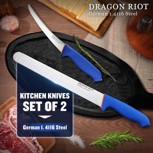 Vista 2 de DRAGON RIOT Juego de Cuchillos de Trinchar para Carne Cuchillo Curvo de 6 Pulgadas para Recortar y Deshuesar Pechuga de Res y Cuchillo para Rebanar