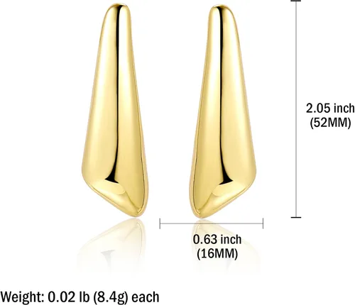 Vista 2 de Aretes colgantes gruesos de oro para mujer, chapados en oro, grandes, minimalistas, geométricos, largos, triangulares, exagerados, para mujer, a