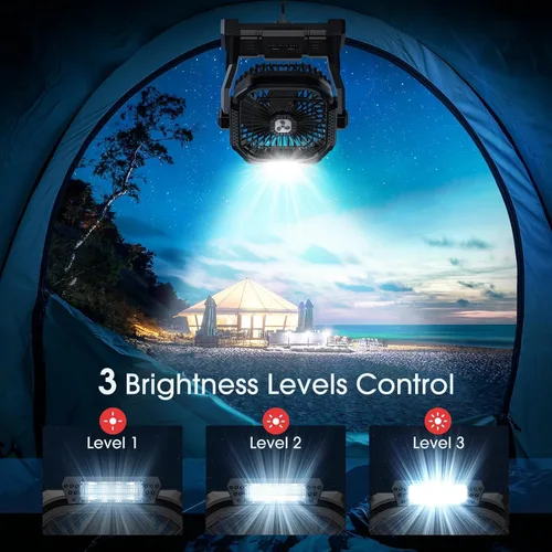 Vista 5 de ONLYNEW Ventilador portátil recargable de 20000 mAh, ventilador alimentado por batería inalámbrica con linterna LED, USB C operado por batería