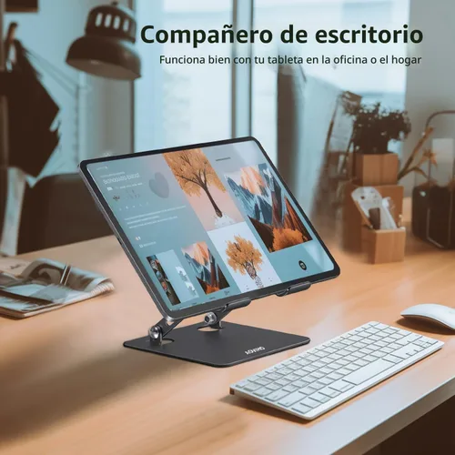 Vista 2 de Aoviho - Soporte para tableta portátil para escritorio, soporte de escritorio ajustable para tableta, soporte de aluminio plegable para iPad Pro