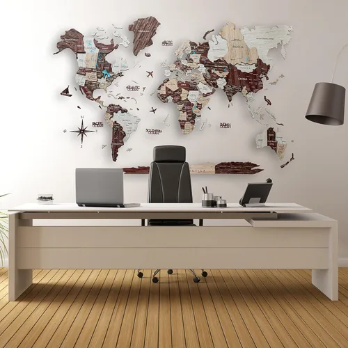 Vista 7 de Mapa del mundo de madera 3D, decoración de la casa, sala de estar, arte de pared 3D para el hogar, oficina, decoración de pared de madera, mapa