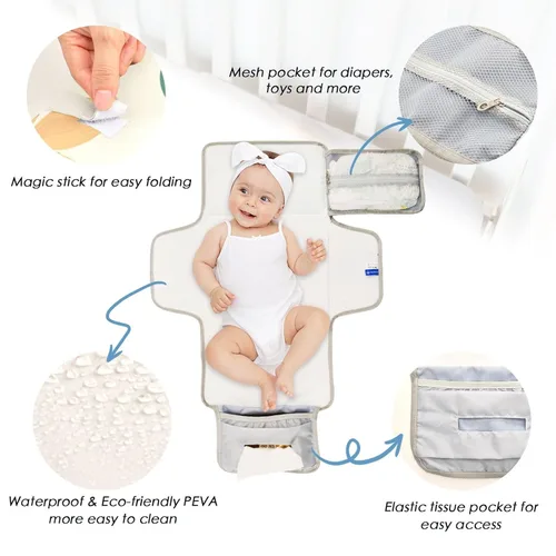 Vista 3 de Simple Portable Changing Pad with Built-in Pillow, Waterproof Foldable Baby Diaper Changing Pads, Diaper Mat for Boys and Girls