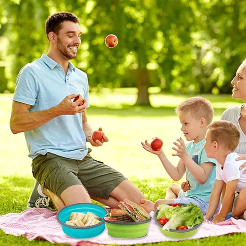 Vista 4 de 2 cuencos plegables con tapas, contenedores plegables reutilizables para preparación de comidas, contenedores de almacenamiento de alimentos