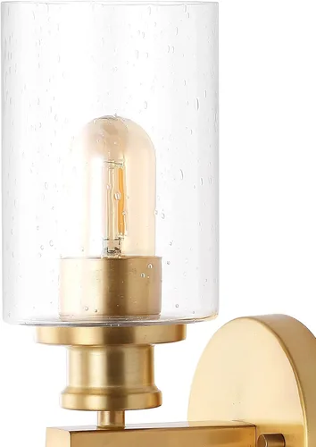 Vista 7 de JONATHAN Y Aplique de pared LED de latón dorado de 16.5 pulgadas, lámpara de tocador moderna de granja con pantalla de vidrio sembrado, accesorio