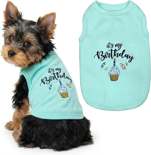 Vista 45 de Camiseta para perro Parisian Pet con palabras bordadas "Es mi cumpleaños" - Camiseta sin mangas para cumpleaños de perro - Chaleco ligero