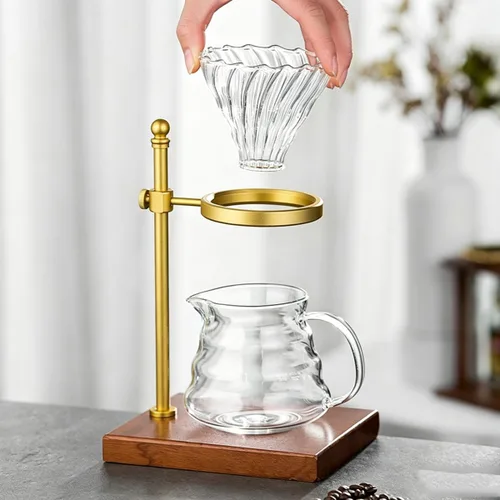 Vista 3 de Soporte para café – Soporte de madera ajustable para verter sobre la estación de café, compatible con hervidor de café y filtro, base multifuncional