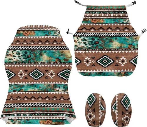 Vista 2 de Suobstales Aztec Leopard American Tribal Pattern Gaming Chair Cover Stretch Slipcover with Armrest Covers, Washable Elastic Protector Universal