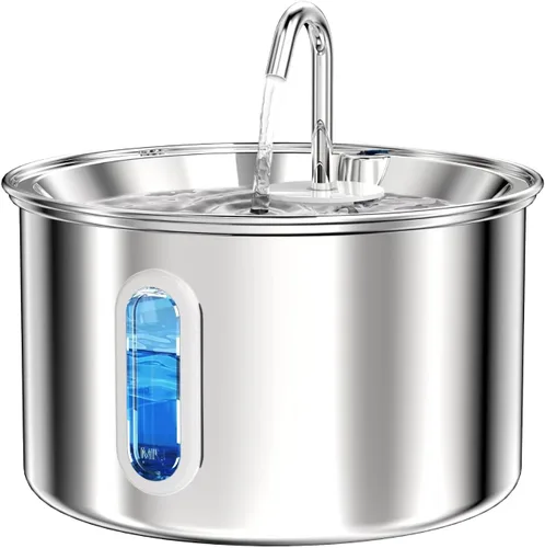 Vista 7 de Fuente de agua para gatos de acero inoxidable, fuente de agua para mascotas de 3 L/101 onzas con sistema de filtración circulante de 5 etapas