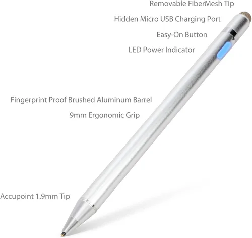 Vista 3 de BoxWave Stylus Pen Compatible with Blackview A53 Pro - AccuPoint Active Stylus (2-Pack), Electronic Stylus with Ultra Fine Tip - Metallic Silver