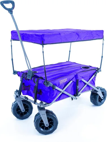 Vista 16 de Cochecito creativo para exteriores, carrito de playa XXL Deluxe con toldo, carrito plegable plegable y portátil, soporta hasta 200 libras