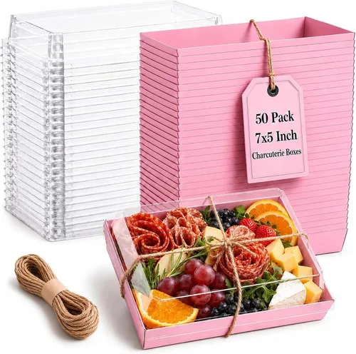 Vista 10 de Leafiew Paquete de 25 Cajas de Charcutería de 7x5 Pulgadas con Tapas Transparentes - Tablero de Papel Individual Para Llevar de Charcutería con 25
