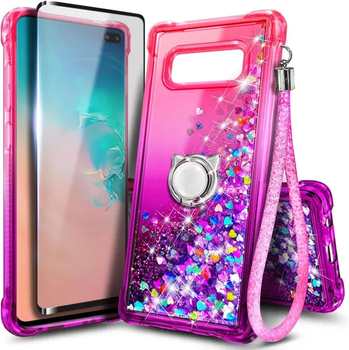 Vista 64 de NGB - Funda para teléfono Samsung Galaxy S9, color aguamarina/morado, bonita funda con purpurina líquida para mujeres y niñas, con protector