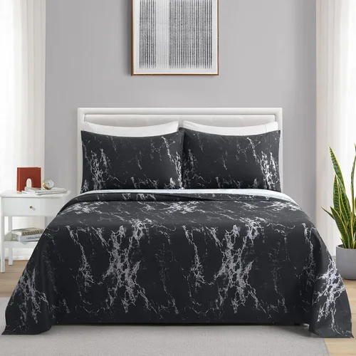 Vista 4 de Marina Decoration Juego de sábanas de 4 piezas ultra suave y sedosa con bolsillo profundo con estampado rico de rayón derivado de bambú para todas