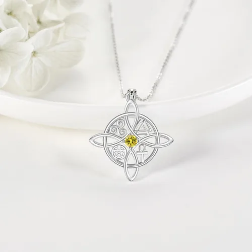 Vista 67 de YAFEINI Collar con dije de nudo de bruja de plata de ley, amuleto de bruja de cruz celta, regalo para mujer