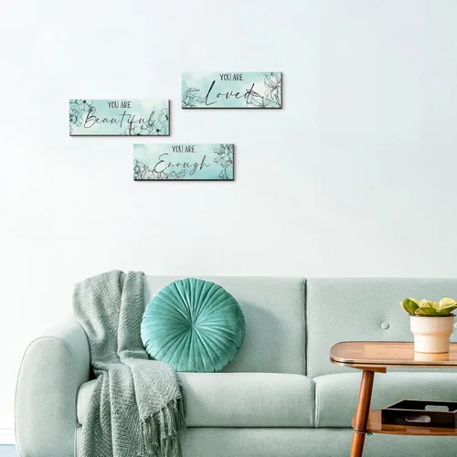 Vista 6 de Yookeer 3 Piezas de Arte de Pared Colgante de Madera Floral con Citas Inspiradoras "Eres Hermosa" Imagen para Habitación Decoración Gracias